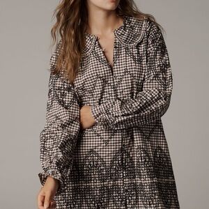 Pilcro Anthropologie  Embroidered Smock Dress in Brown and Black